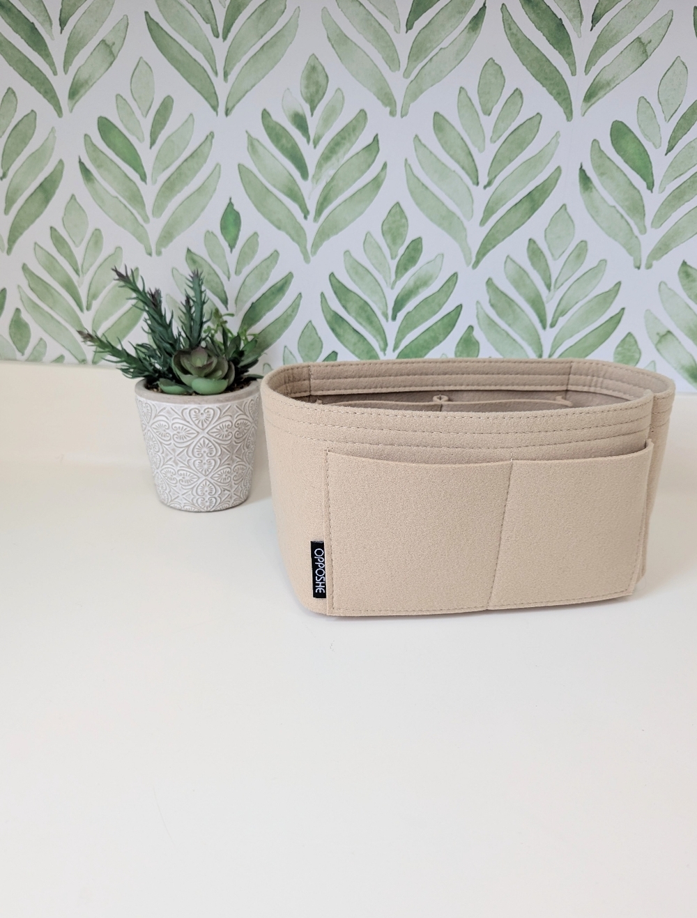 Beige Felt Handbag Organizer Insert - Neutral Purse Storage Opposhe